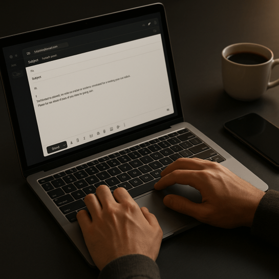 Mãos digitando em um laptop